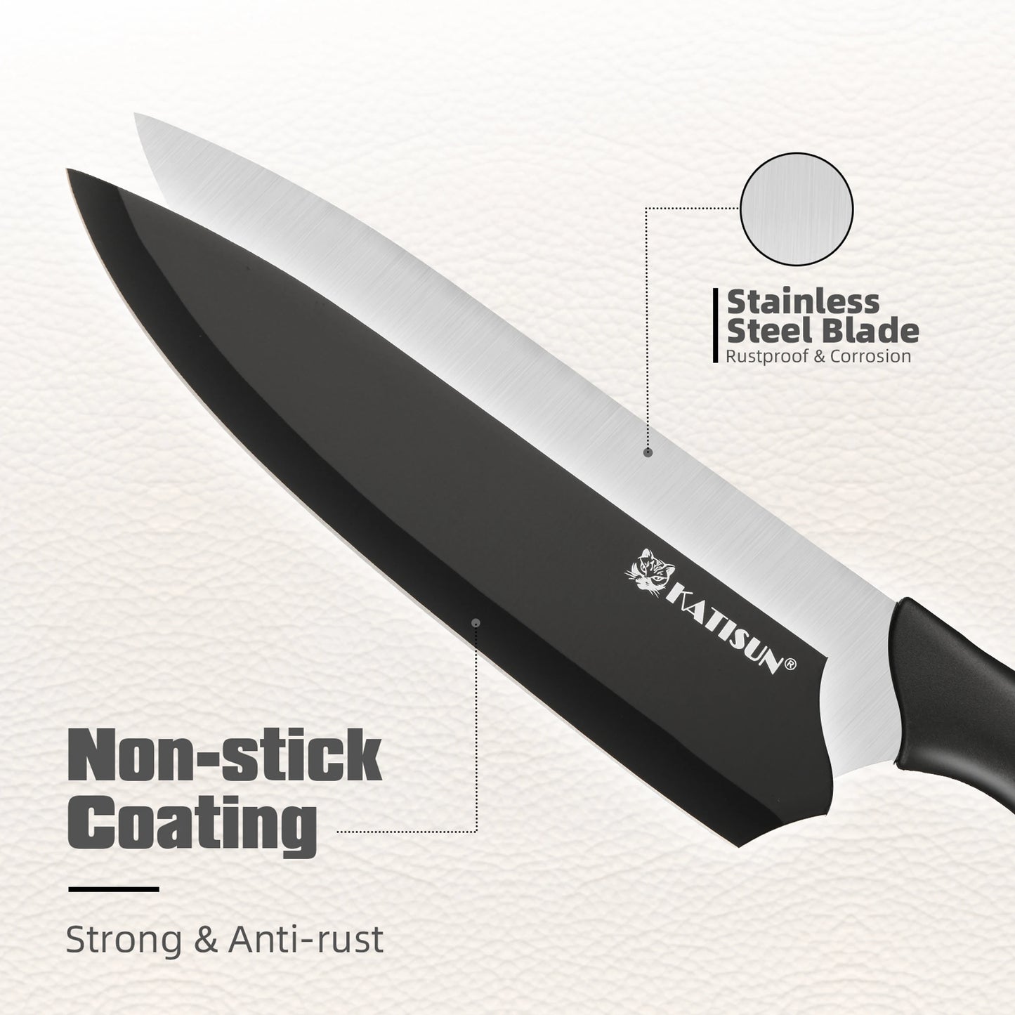 Katisun Carbon Steel Kitchen Knife Block Set With Board