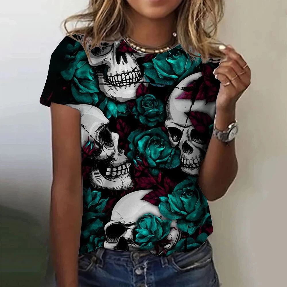Sexy Leopard Heart 3D Print T-Shirts Women Fashion Round-Neck Casual Short Sleeve T Shirt Harajuku Top Y2k Tees Female Clothing
