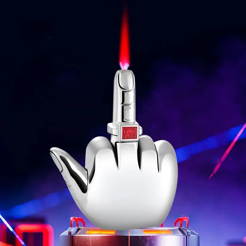 Funny Middle Finger Lighter and FUK YOU Sound Advanced Windproof Red Flame Refillable Butane Torch Lighter Smoking Men Gifts