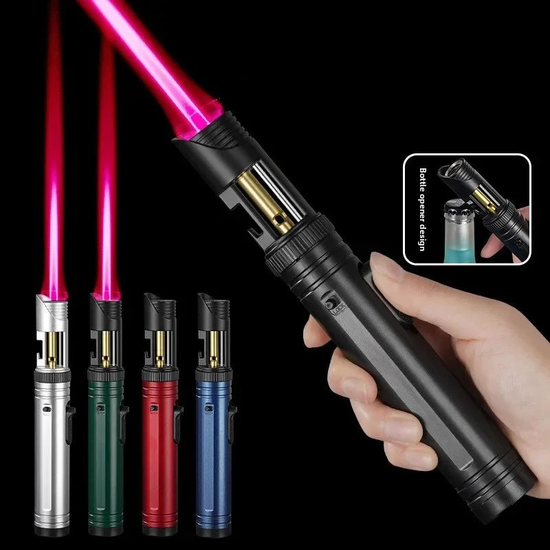 Large Capacity Outdoor Multifunctional Lighter, Bottle Opener Metal Windproof Turbine Camping Kitchen Gas Welding Gun Lighter