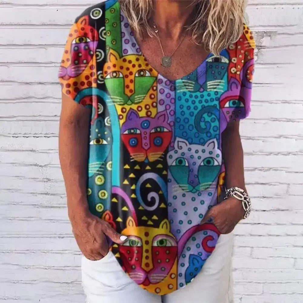 JiangxiChoice Cat Graphic Tee Women Harajuku Fashion