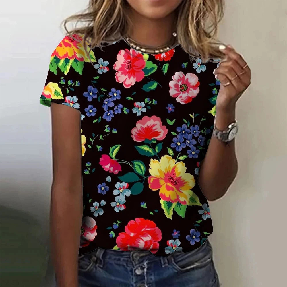 Sexy Leopard Heart 3D Print T-Shirts Women Fashion Round-Neck Casual Short Sleeve T Shirt Harajuku Top Y2k Tees Female Clothing