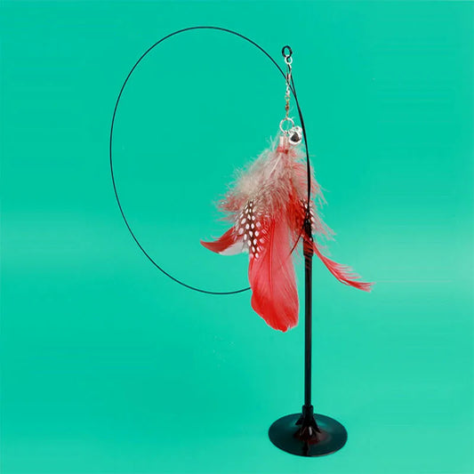DZOMNOKCN Funny Cat Toy Folorful Feather Bell Teaser Wand
