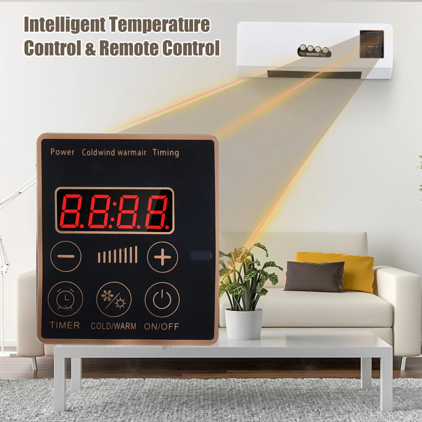 2-in-1 Air Conditioner Heater and Fan Combo Timing Wall Mounted Electric Fan and Space Heater Remote Control for Dormitory Home