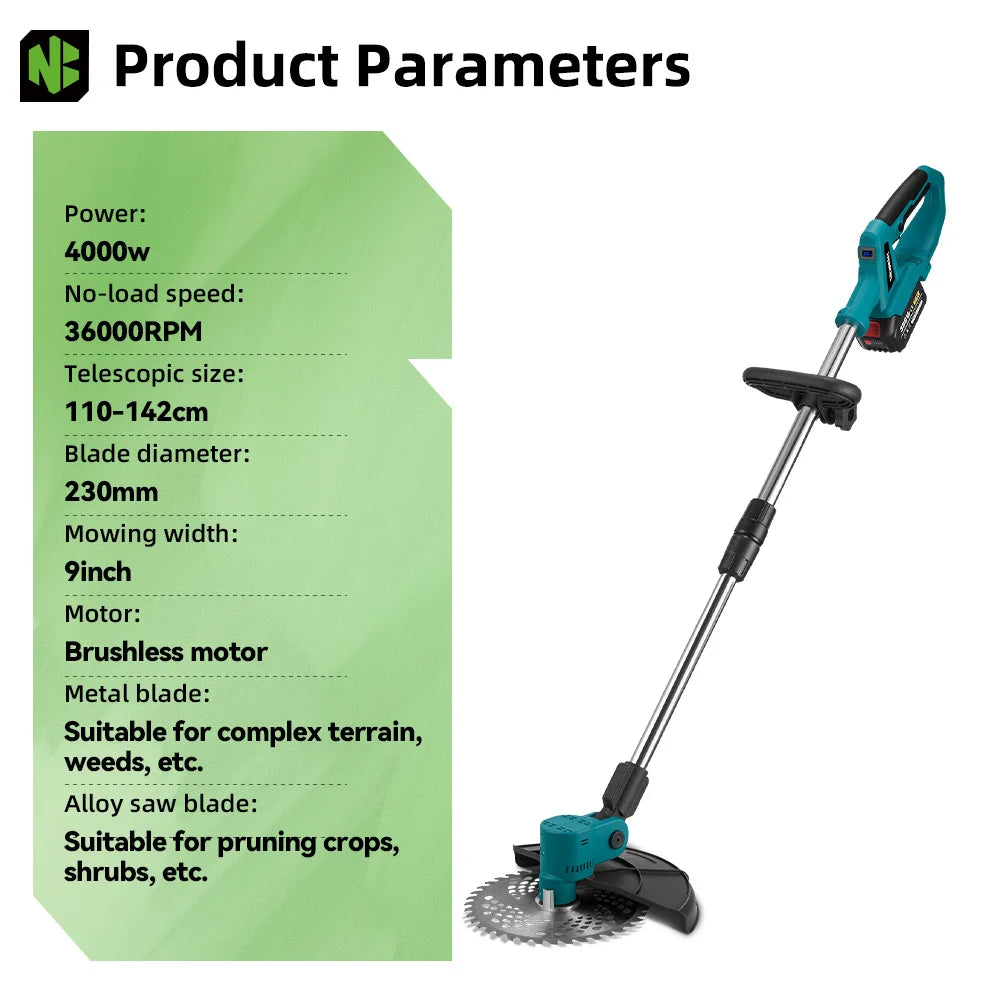 NEWBENY 4000W 9Inch Brushles Electric Lawn Mower Digital Display Grass Trimmer Repairing lawns Power Tool For Makita Battery Pin
