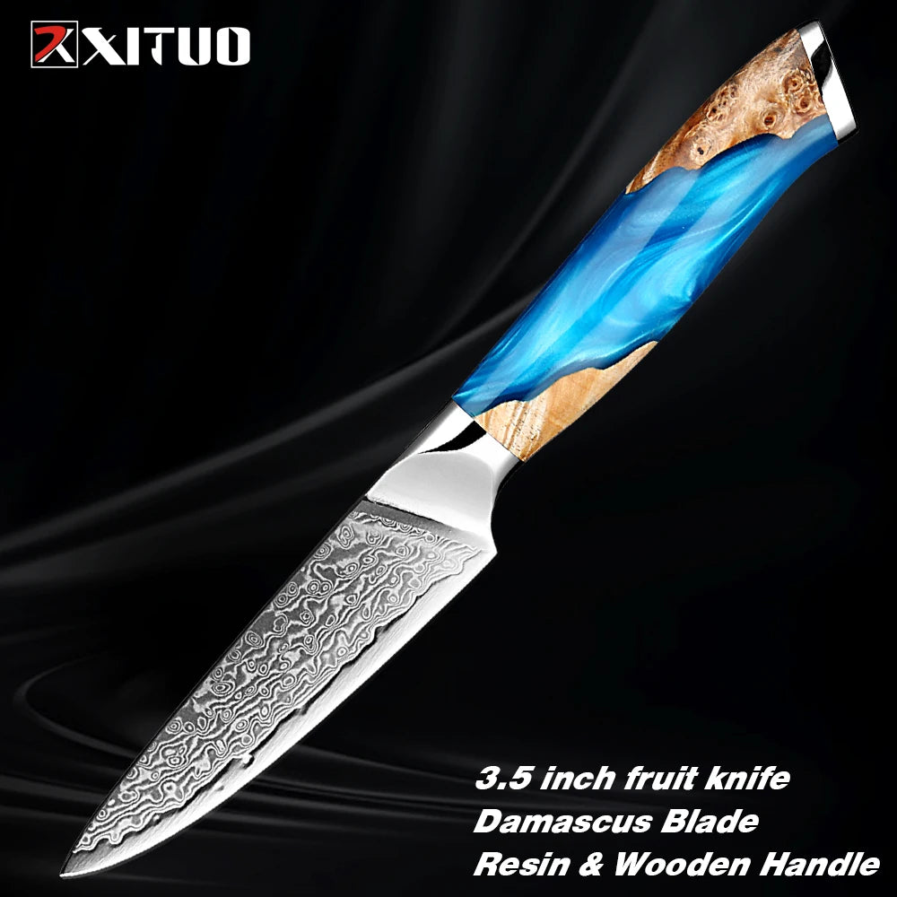 Damascus Steel Chef Knife Set 1-7PCS Ultra Sharp Japanese Kitchen Knives - Santoku Chef Knife, Cleaver, Boning, Fruit Knives