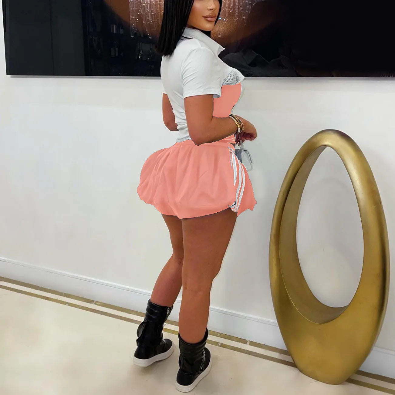 2 Pieces Sets Woman Outfits Shirts & Mini Skirts Letter Printed Girls Evening Night Out Wear Club Cloth Summer Mini Skirts Sets