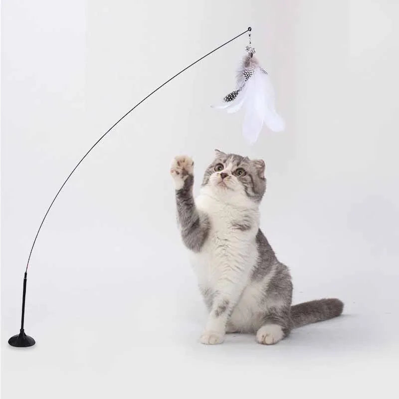DZOMNOKCN Funny Cat Toy Folorful Feather Bell Teaser Wand