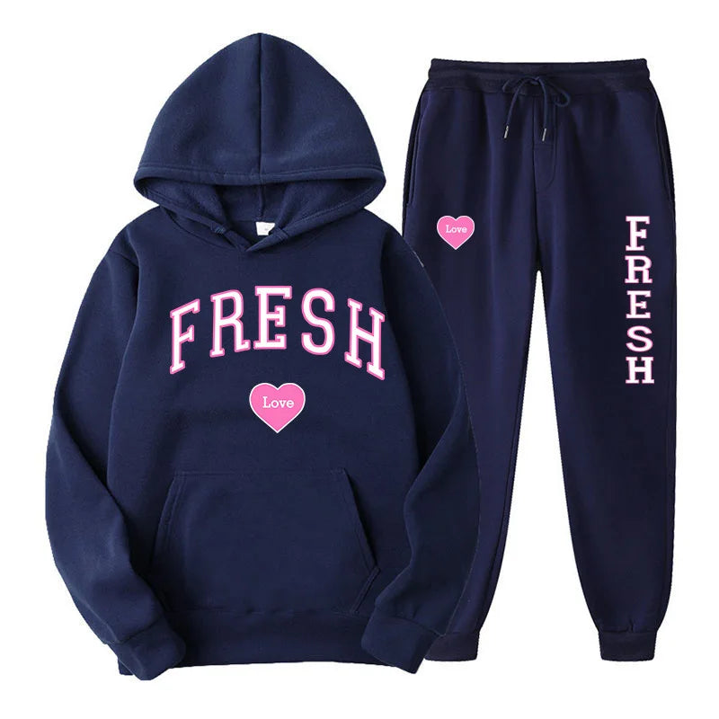 2024 Autumn and winter new LOVE print Love hoodie set casual fashion Y2K couple hoodie jumper two-piece set