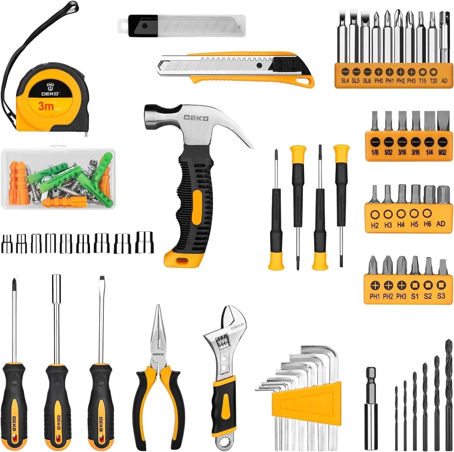 DEKO 126 Piece Power Tool Combo Kits with 8V Cordless Drill, 10MM 3/8'' Keyless Chuck, Professional Household Home Tool Kit Set