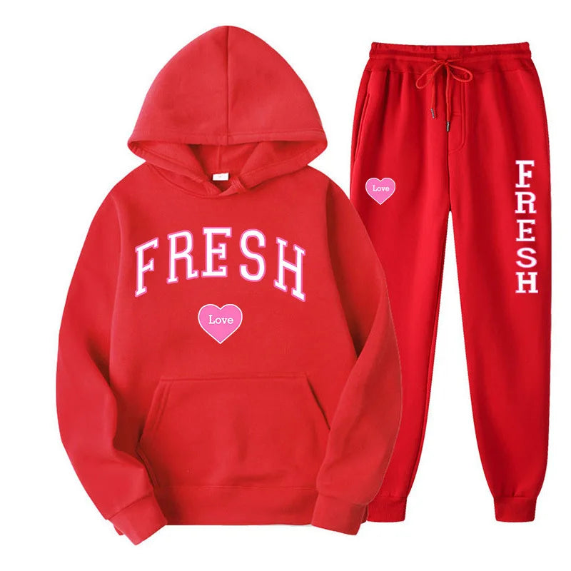 2024 Autumn and winter new LOVE print Love hoodie set casual fashion Y2K couple hoodie jumper two-piece set