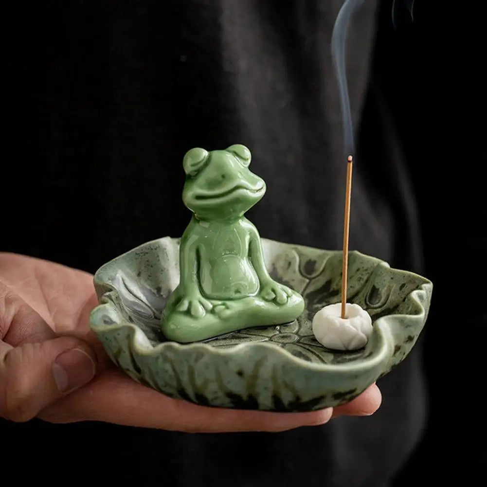 Meditation Frog Incense Stick Holder Ceramic Lotus Burner