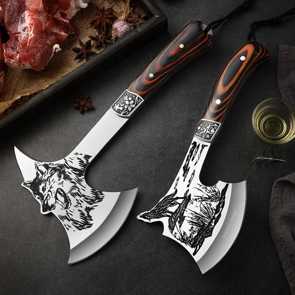 1pc Open-air Axe, Camping Axe, Tactical Axe, Wood Axe Plus Nylon Sheath, High-hardness Stainless Steel Axe, Red Sandalwood Handl