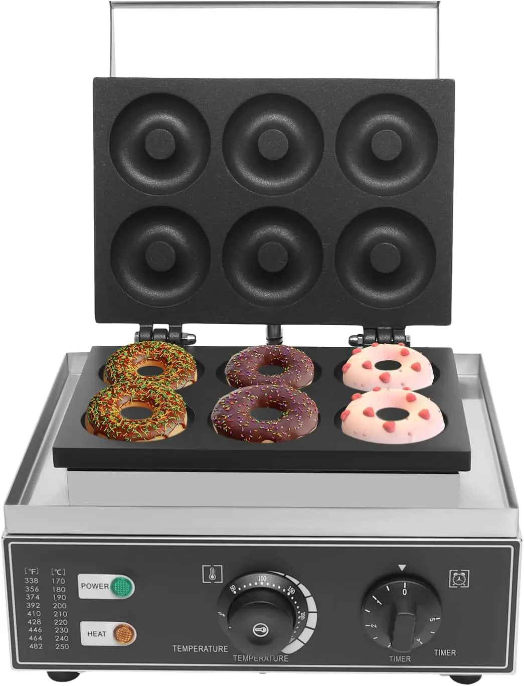 Donut Maker Machine Pancake 6Holes Double-Sided Heating Electric Doughnut Commercial Stainless Steel Non-Stick Waffle Bake With