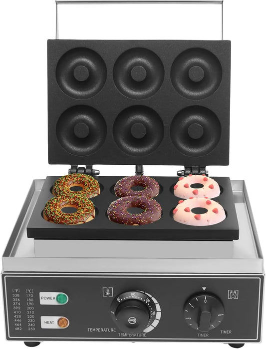 Donut Maker Machine Pancake 6Holes Double-Sided Heating Electric Doughnut Commercial Stainless Steel Non-Stick Waffle Bake With