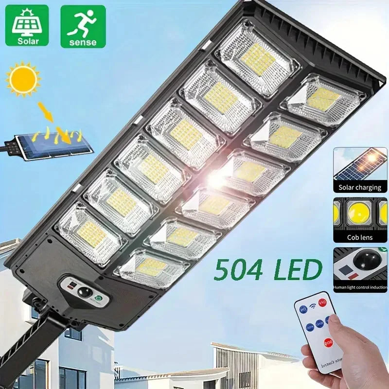 504LED uitra-Bright Solar Street lght Wide Angle Motion Sensor, RemoteControl,Energy-Efflcient, Waterproof