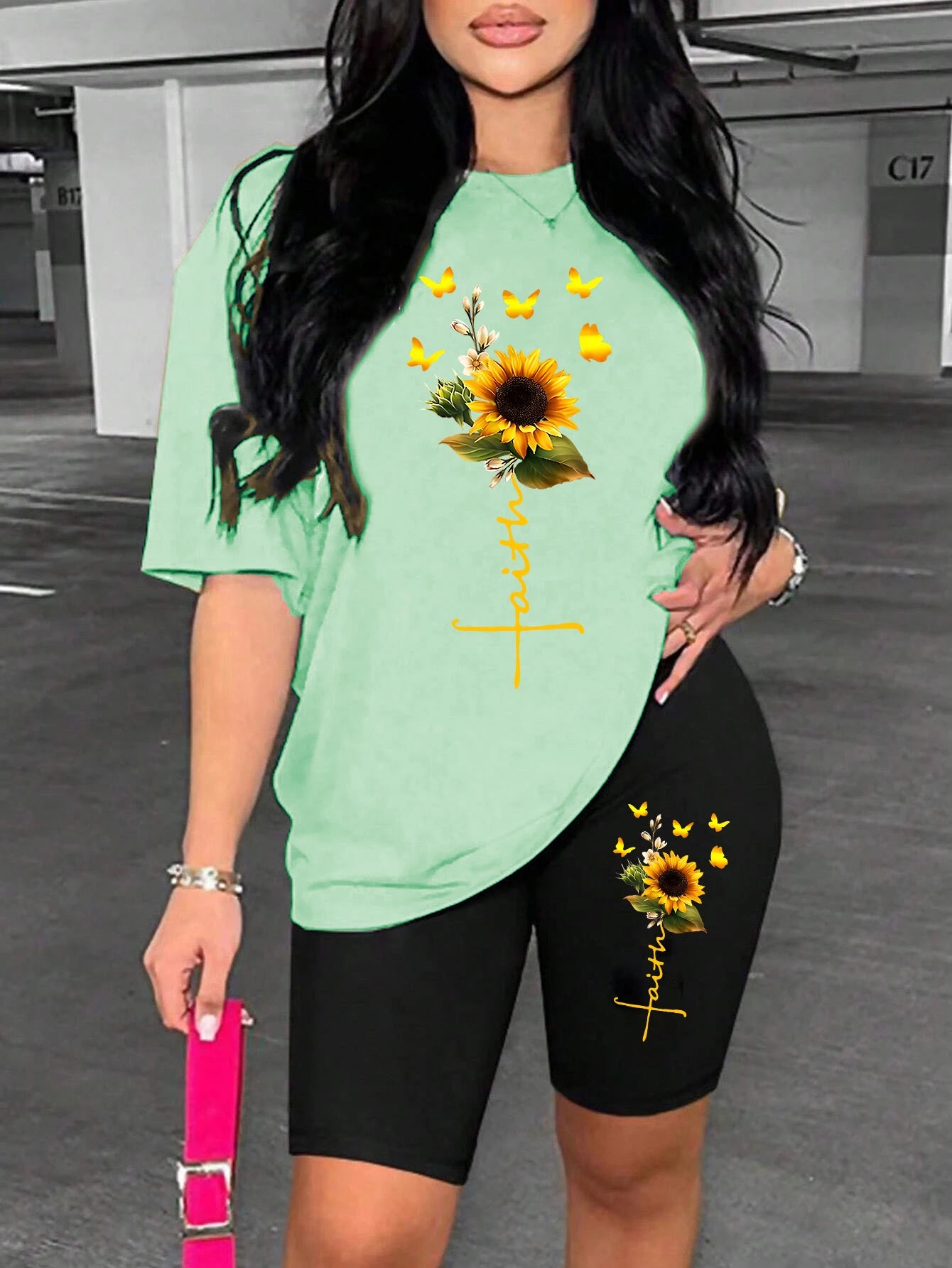 Sunflower Butterfly Beautiful Printing Women T Shirts Two Piece Set Fashion Short Sets Comfortable Breathable Shirt Shorts New