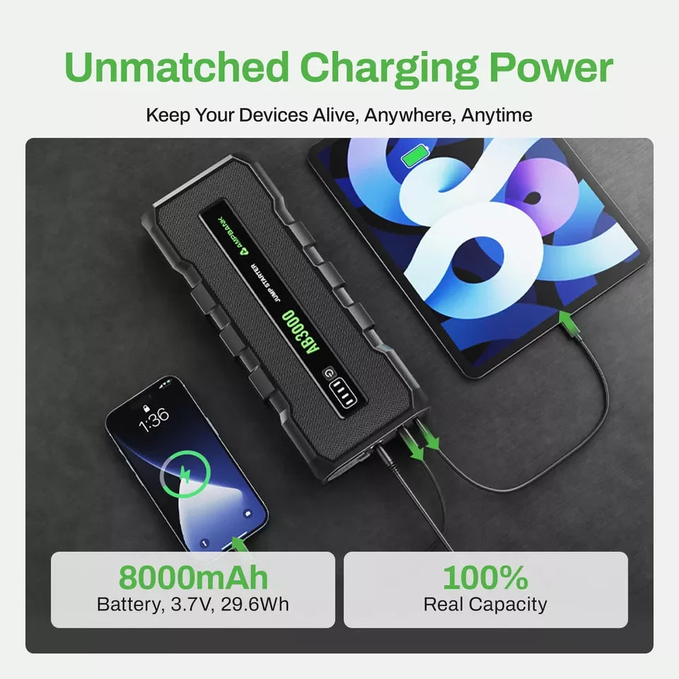 AMPBANK AB3000 12V Car Jump Starter Battery Charger Power Bank Portable 3000A Auto Booster Pack