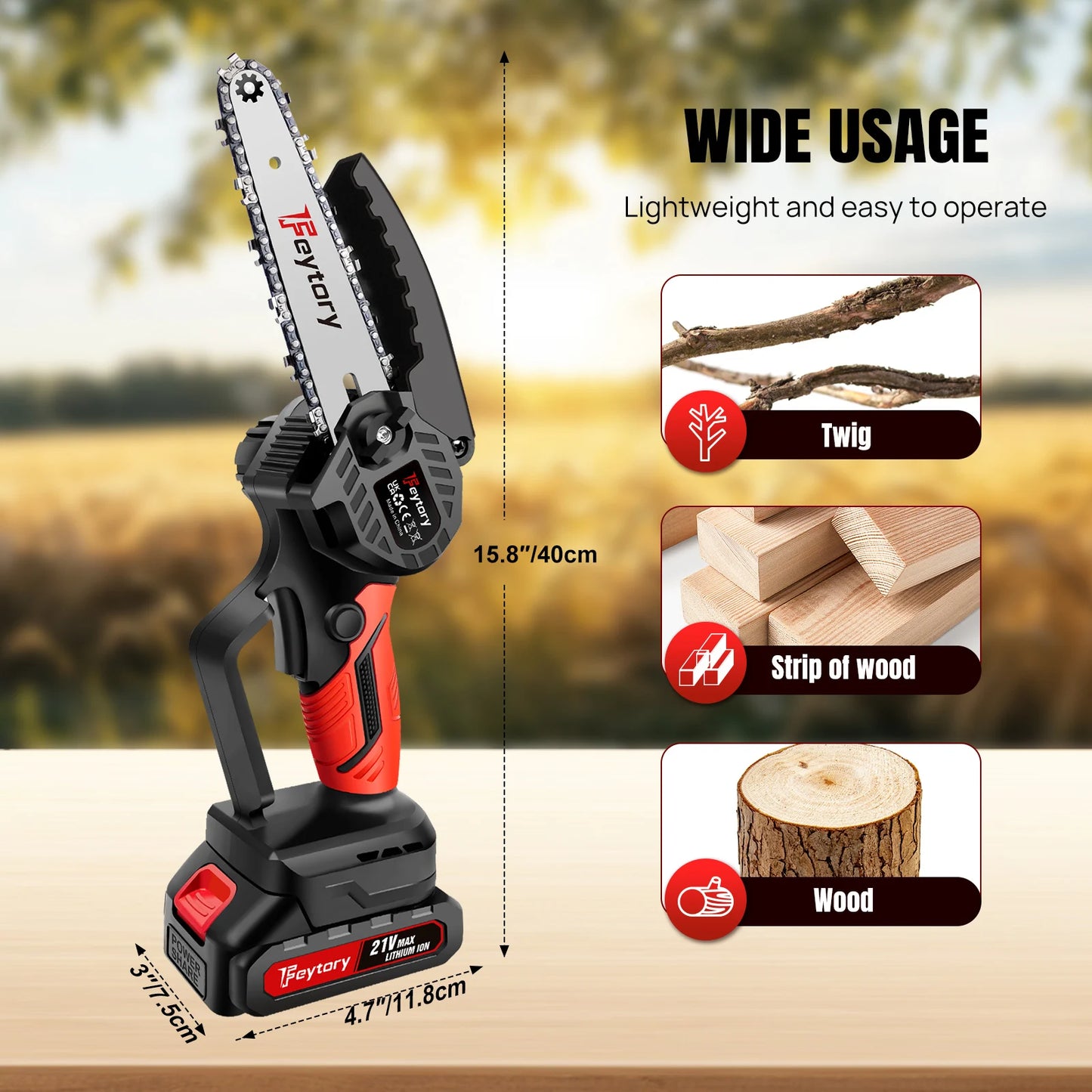 Mini Chainsaw 21V with Battery & Charger Woodworking with Small Handheld Electric 6-inch Logging Sawzall Mini Portable Chainsaw