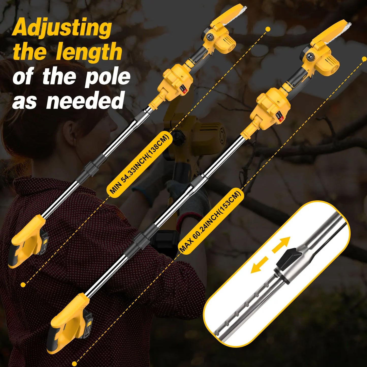 Portable Cordless Pole Saw & Mini Chainsaw 2-in-1, 21V Battery Powered With 2×Batteries, Electric Pole Saw For Tree Trimming & P