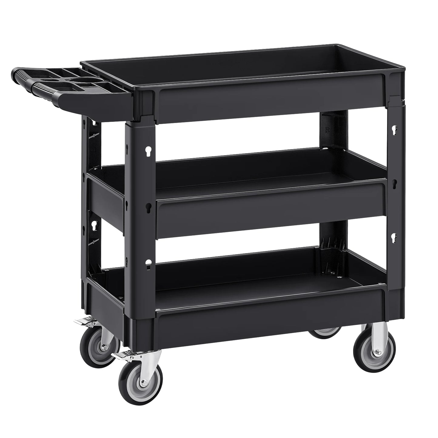 SucceBuy 2/3 Shelf Utility Service Cart Dolly with 360° Swivel Wheels Ergonomic Storage Handle for Warehouse/Garage/Cleaning
