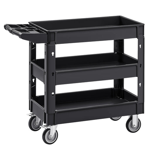 SucceBuy 2/3 Shelf Utility Service Cart Dolly with 360° Swivel Wheels Ergonomic Storage Handle for Warehouse/Garage/Cleaning