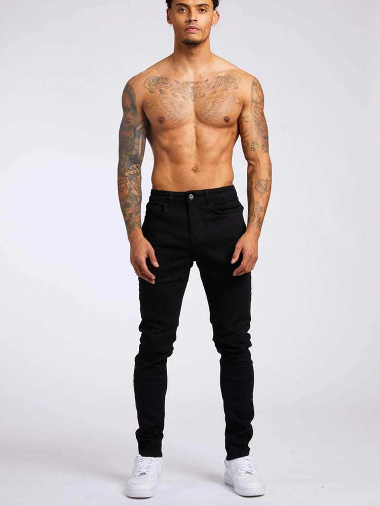 Mens Jeans Elastic Skinny Solid Color Stretch Pencil Pants Slim Fit Denim Jeans Jogging Streetwear Cowboy Casual Trousers Blck