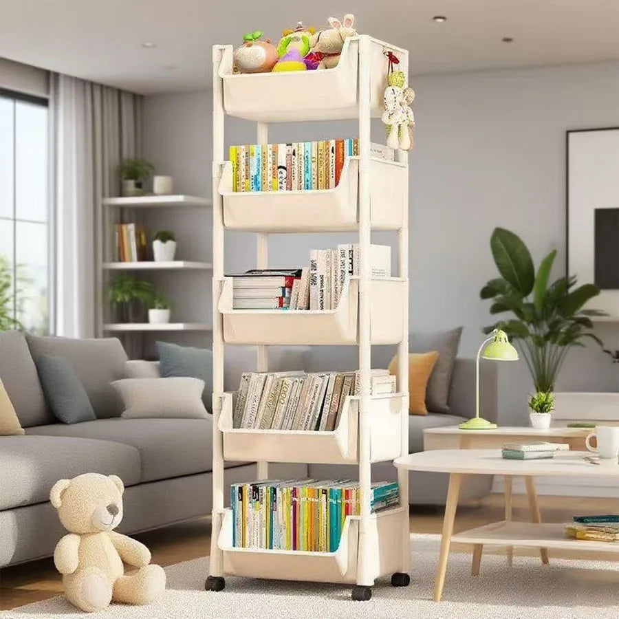 Hign-Concerned 5 Tier Cartoon Rolling Storage Rack Books