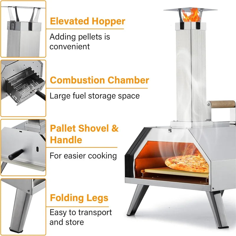 Pizza Ovens Wood Pellet 12" Portable Pizza Oven Outdoor, Stainless Steel Pizza Oven Cooking Pizza Maker for Charcoal Grill