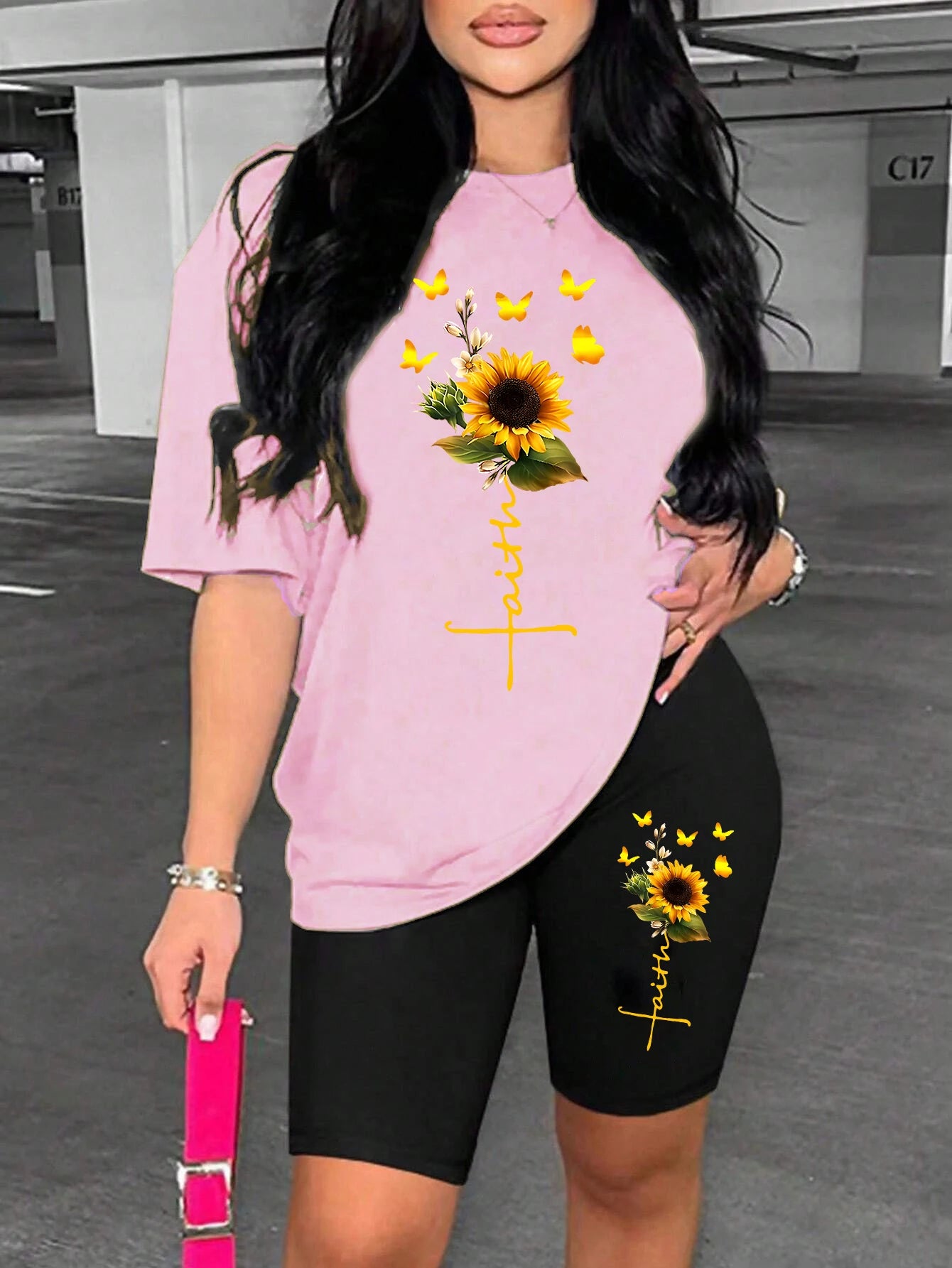 Sunflower Butterfly Beautiful Printing Women T Shirts Two Piece Set Fashion Short Sets Comfortable Breathable Shirt Shorts New