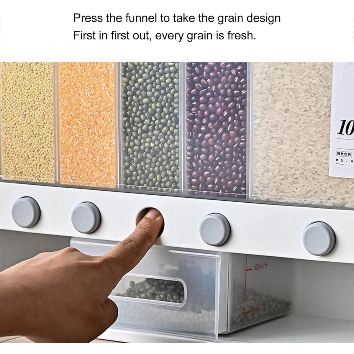 Wall Mounted Cereal Dry Food Dispenser 10L for Kitchen Pantry Organization Containers for Rice Dispenser with Measuring Cup