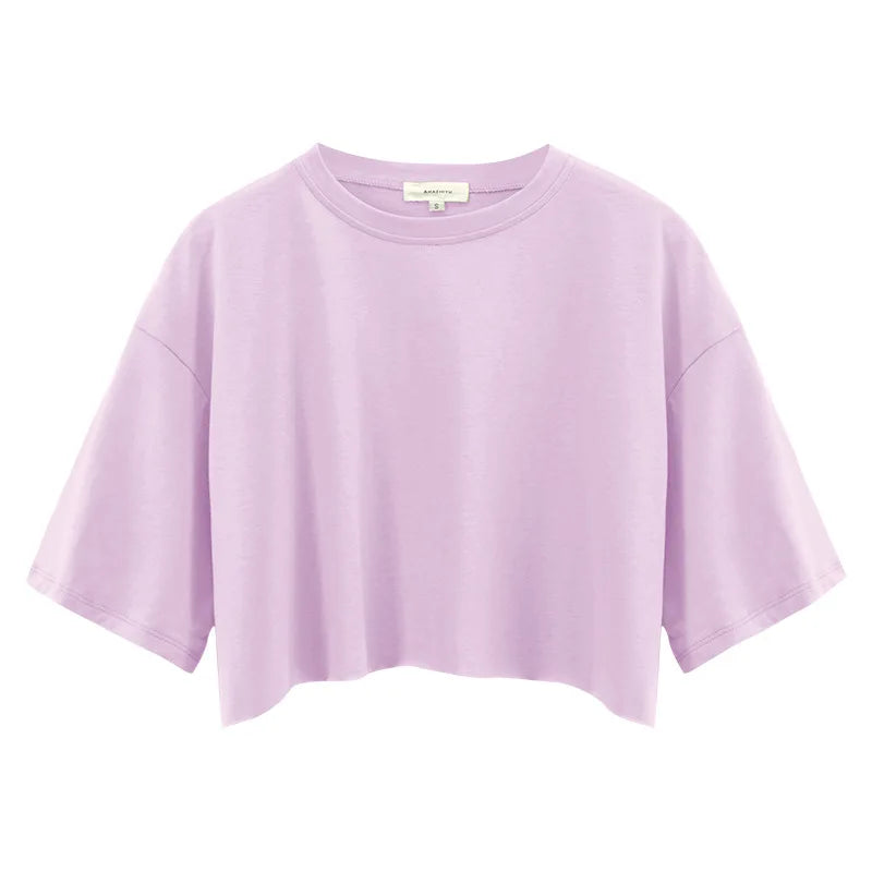 Women's Short Sleeve Crop Top O Neck Sports Tee Polyester Spandex Loose Fit Everyday Wear