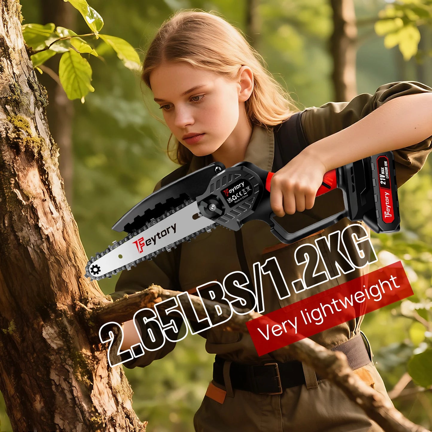 Mini Chainsaw 21V with Battery & Charger Woodworking with Small Handheld Electric 6-inch Logging Sawzall Mini Portable Chainsaw