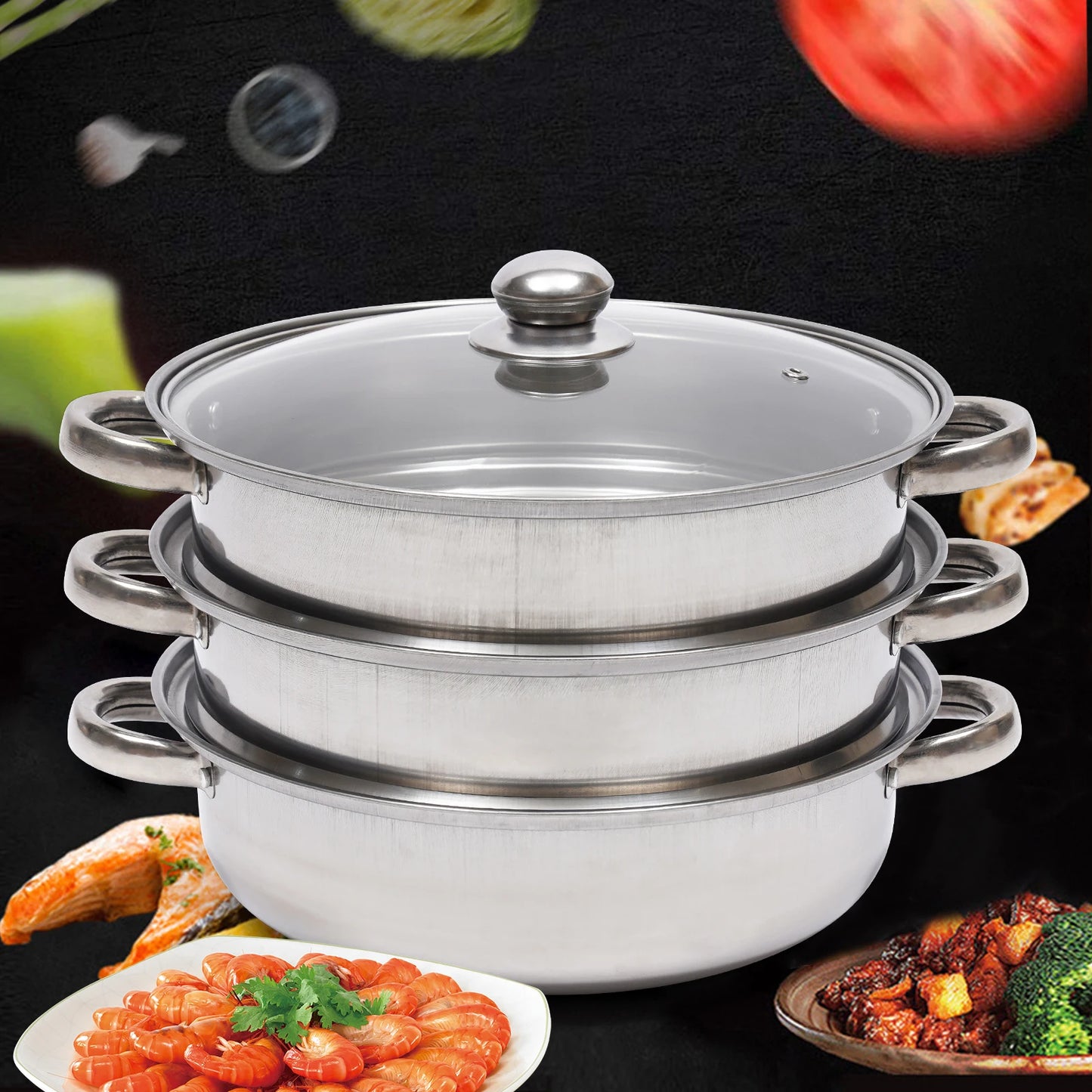 Feature Stainless Steel 3 Tier Food Steamer Pot Kitchen