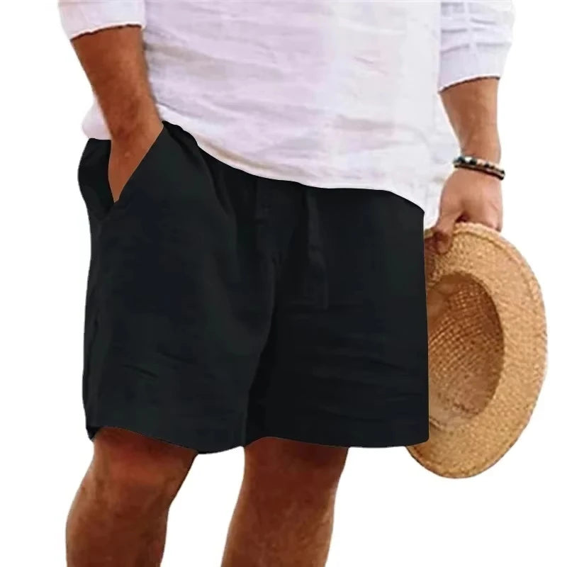 New Mens Cotton Solid Color Beach Short Summer Lightweight Pants Outdoor Large Breathable Short Homme