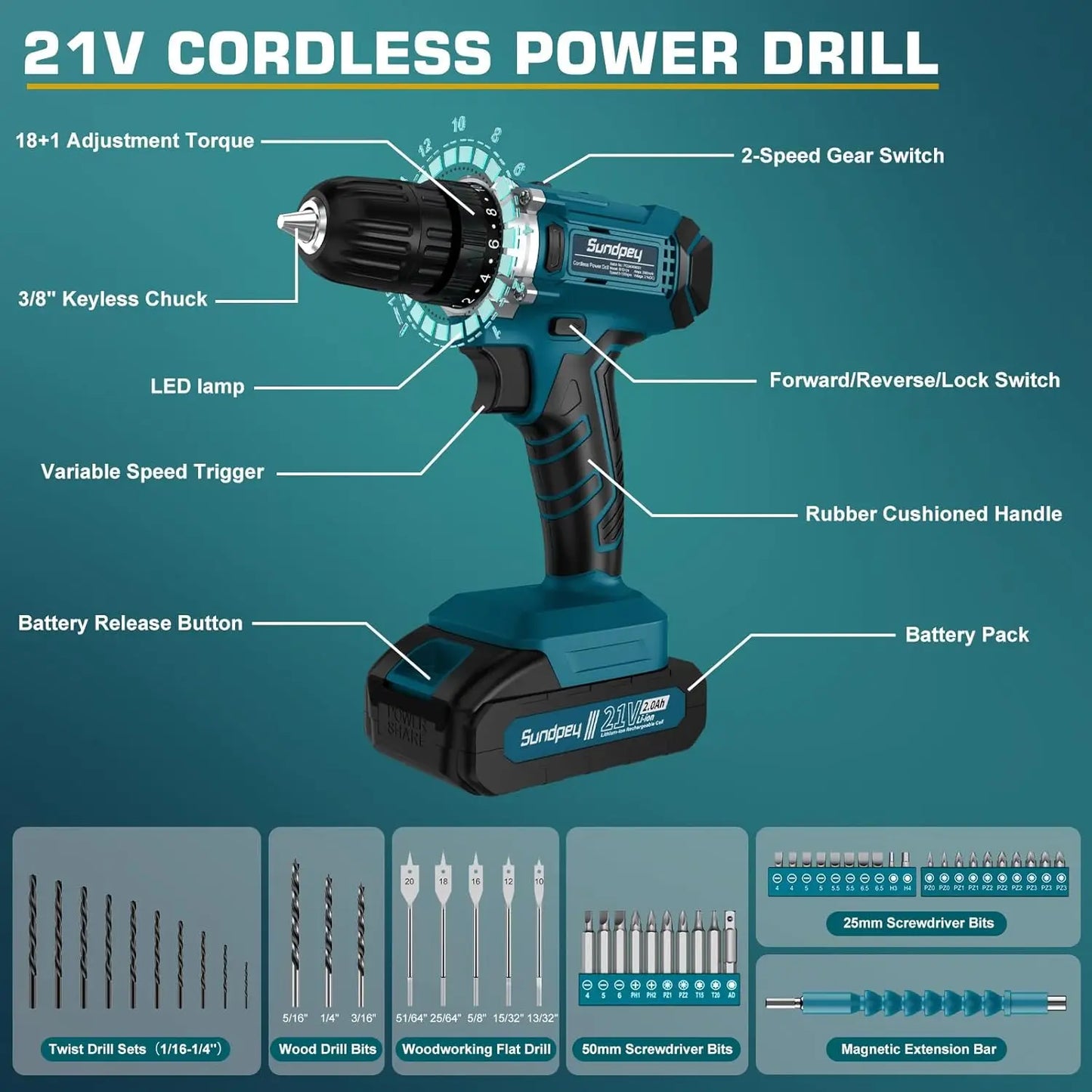 Tool Kit with 21V Cordless Drill - 255-PCs Portable Complete General Basic Home and Auto Repair Tool Set with Drawer for Handyma