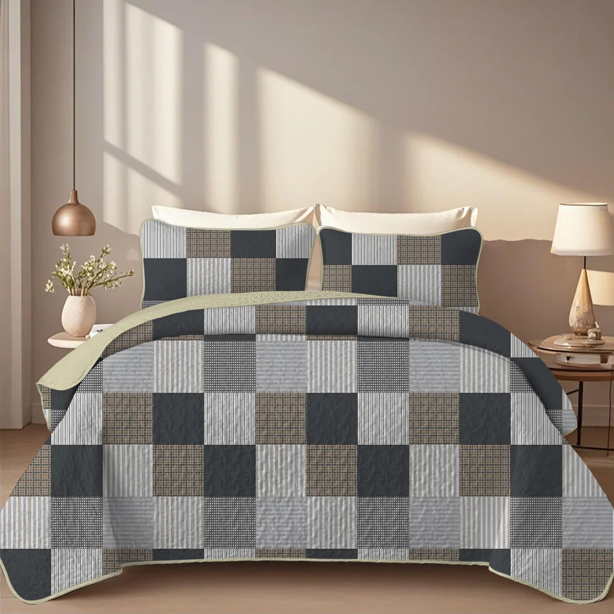 Craft Of Weaving Geometric Grid Printed Quilt Set Bedding