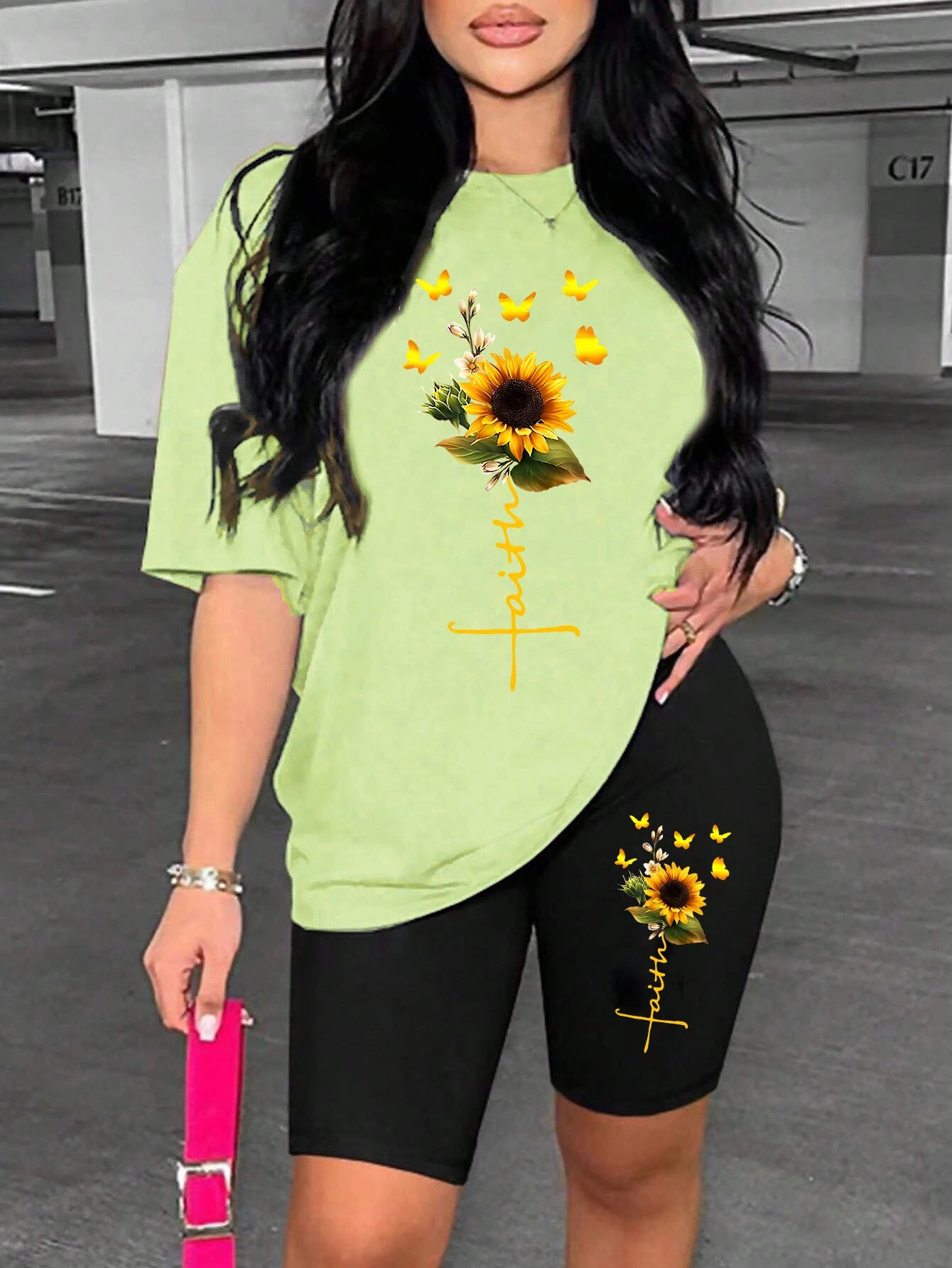 Sunflower Butterfly Beautiful Printing Women T Shirts Two Piece Set Fashion Short Sets Comfortable Breathable Shirt Shorts New