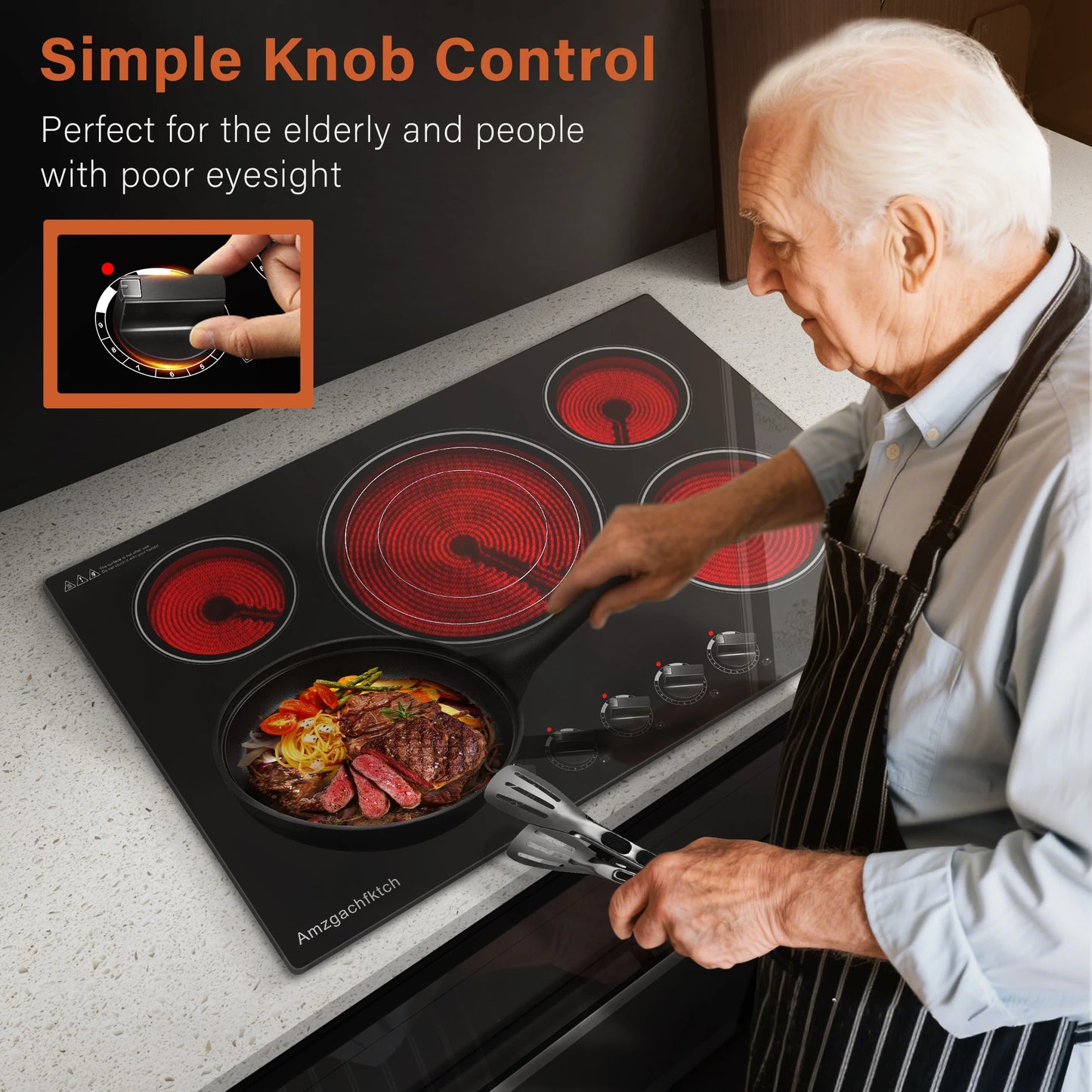 30" Built-in Electric Cooktop 5 Burner 9000W Ceramic Stove with Expandable Triple Ring & Residual Heat Indicator ETL Certified