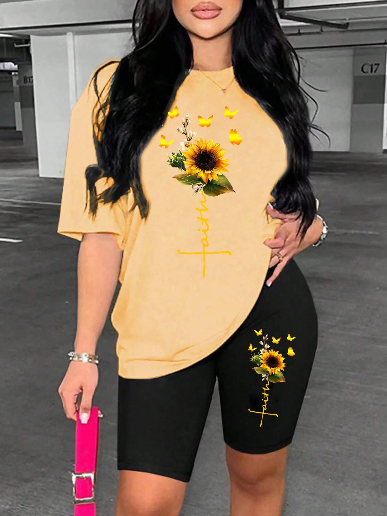 Sunflower Butterfly Beautiful Printing Women T Shirts Two Piece Set Fashion Short Sets Comfortable Breathable Shirt Shorts New