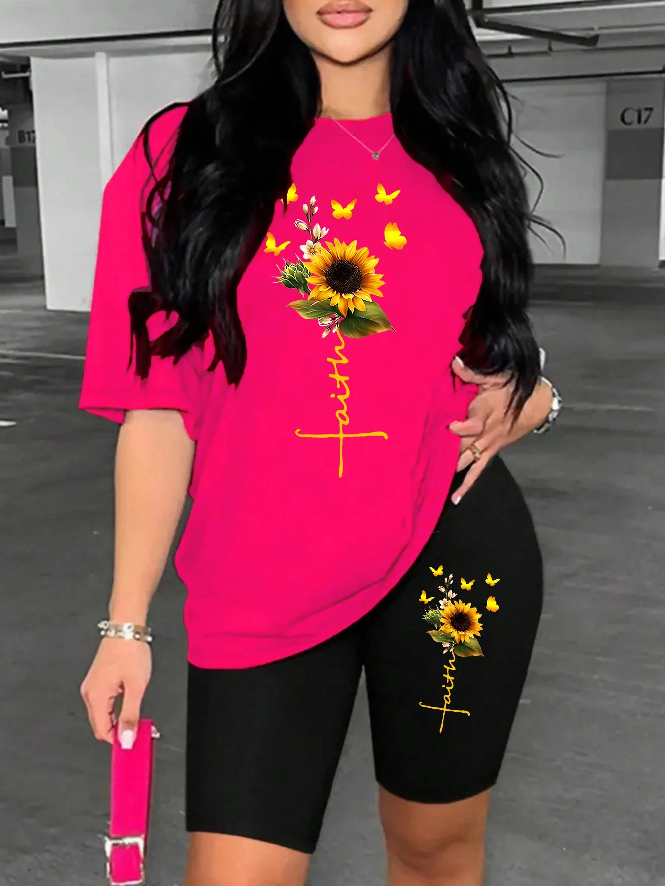 Sunflower Butterfly Beautiful Printing Women T Shirts Two Piece Set Fashion Short Sets Comfortable Breathable Shirt Shorts New