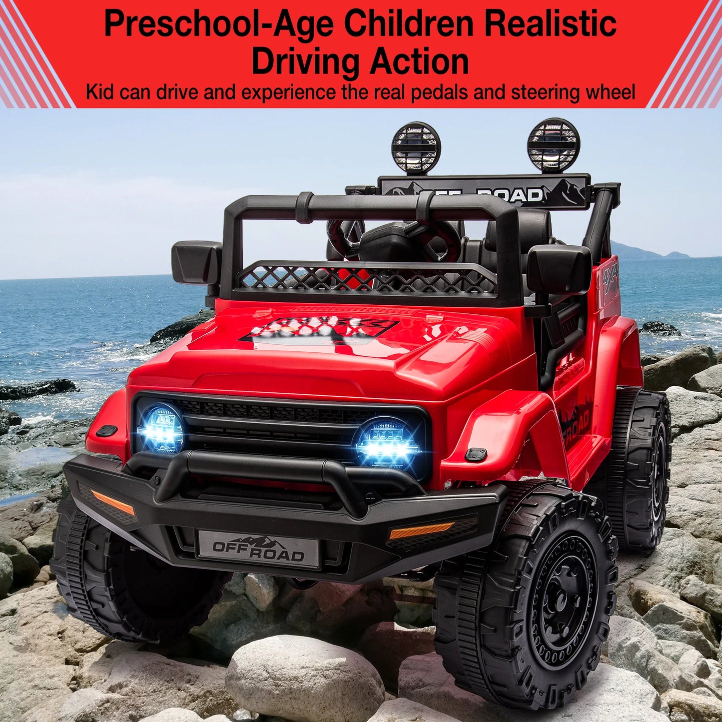 12V Kids Ride On Truck with Remote Control Spring Suspension Bluetooth Connectivity and Led Lights Ride On Toys for 3-6 yrs