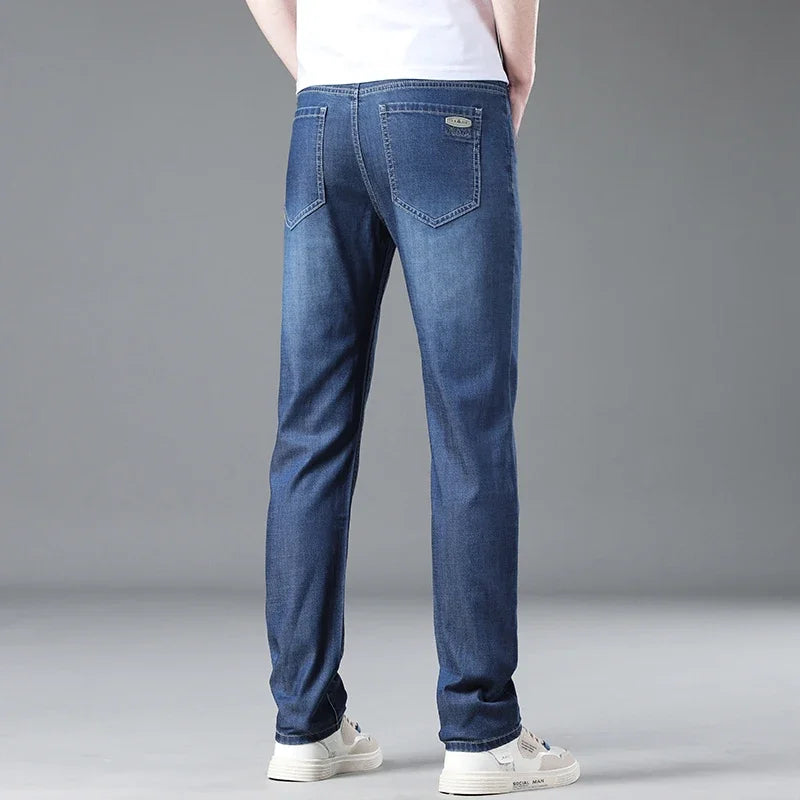 New Men's Thin Lyocell Jeans Soft Business Stretch Fashion Trousers Slim Brand Casual Elasticity Denim Pants Male Clothes