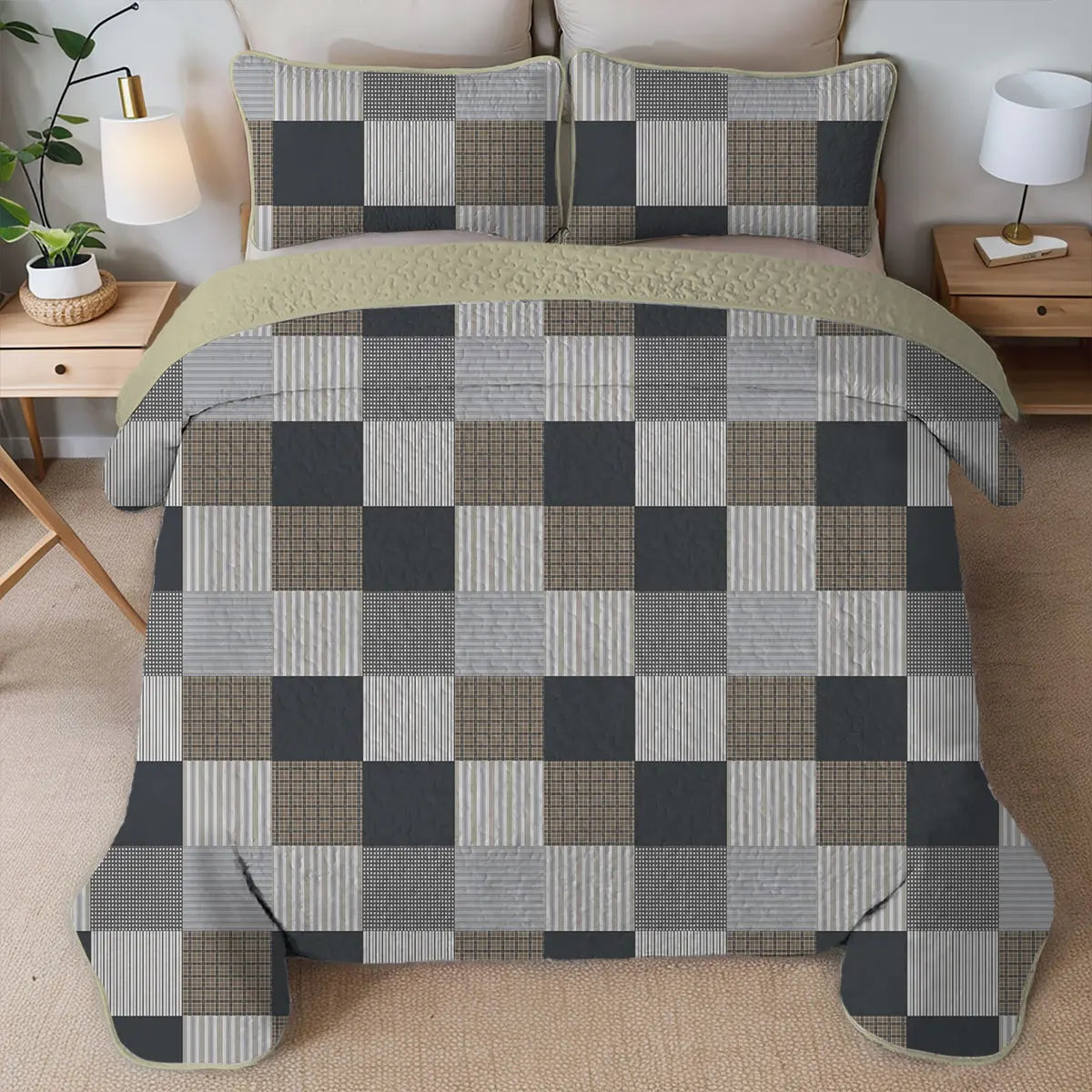 Craft Of Weaving Geometric Grid Printed Quilt Set Bedding