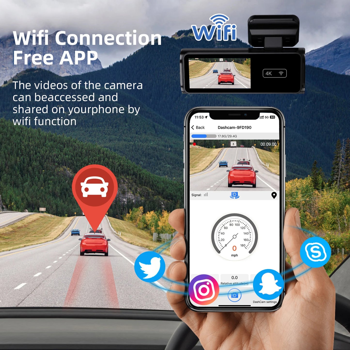 Aprilboy K6 WIFI Dash Cam 4K Mini CAR DVR Front and Rear Dual Lens With 1080P Black Box Room Night Vision Camera Parking Monitor