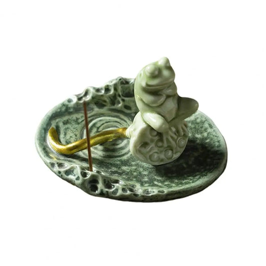 Meditation Frog Incense Stick Holder Ceramic Lotus Burner