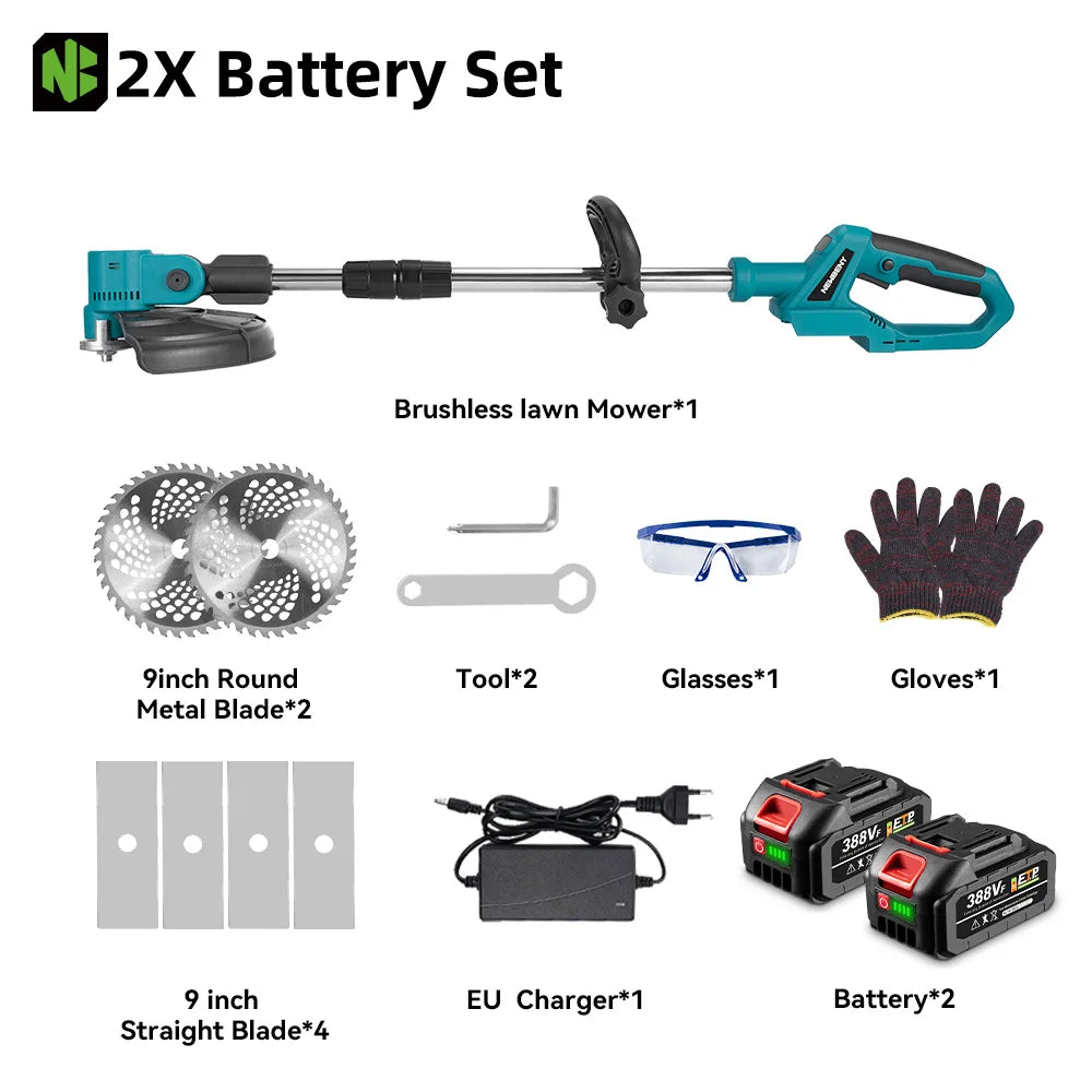 NEWBENY 4000W 9Inch Brushles Electric Lawn Mower Digital Display Grass Trimmer Repairing lawns Power Tool For Makita Battery Pin