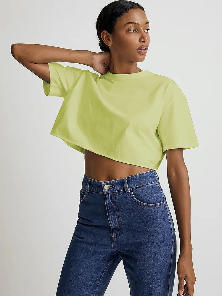 Women's Short Sleeve Crop Top O Neck Sports Tee Polyester Spandex Loose Fit Everyday Wear