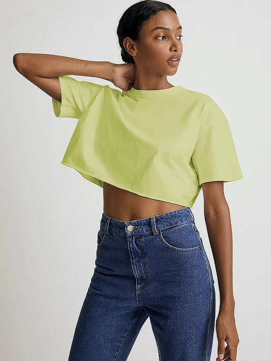 Women's Short Sleeve Crop Top O Neck Sports Tee Polyester Spandex Loose Fit Everyday Wear