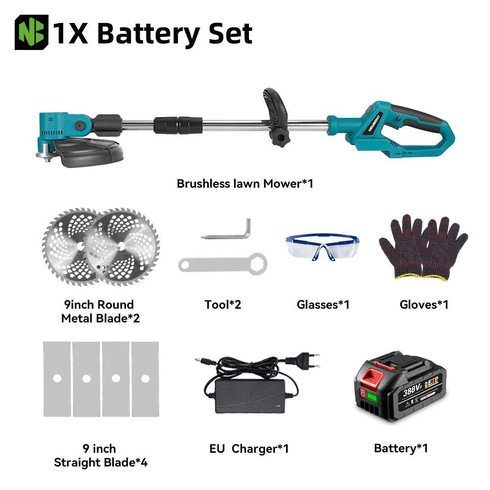 NEWBENY 4000W 9Inch Brushles Electric Lawn Mower Digital Display Grass Trimmer Repairing lawns Power Tool For Makita Battery Pin